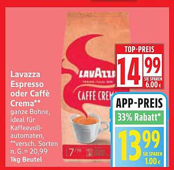 Lavazza Espresso oder Caffè Crema, 1kg Beutel