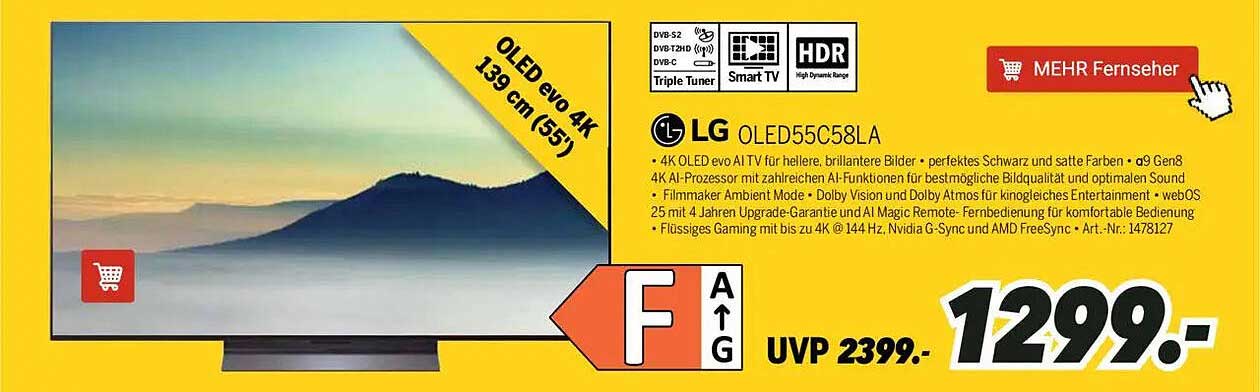 LG OLED55C58LA – 139 cm (55 Zoll) OLED evo 4K Fernseher