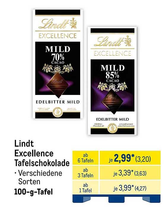 Lindt Excellence Tafelschokolade 100-g-Tafel