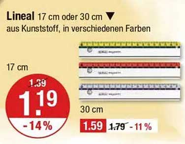 Lineal 17 cm oder 30 cm aus Kunststoff, in verschiedenen Farben