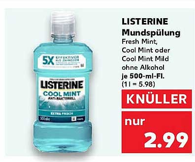 LISTERINE Mundspülung Fresh Mint, Cool Mint oder Cool Mint Mild ohne Alkohol je 500-ml-Fl.