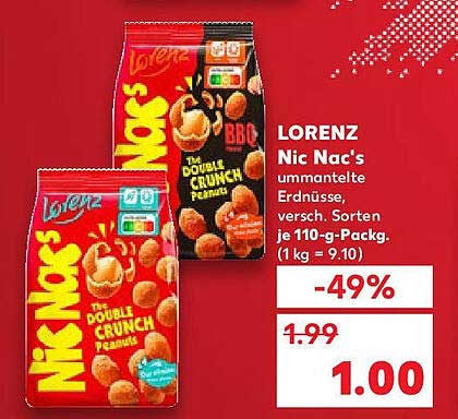 LORENZ Nic Nac's ummantelte Erdnüsse, versch. Sorten 110-g-Pack.