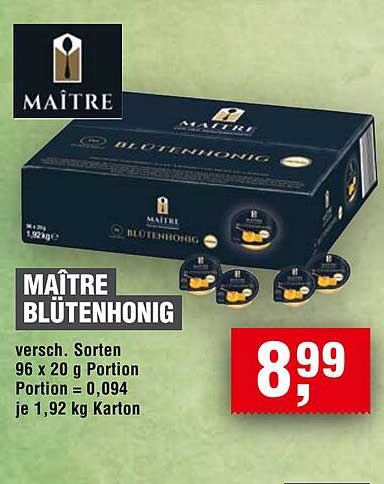 Mâitre Blütenhonig 96 x 20 g Portion