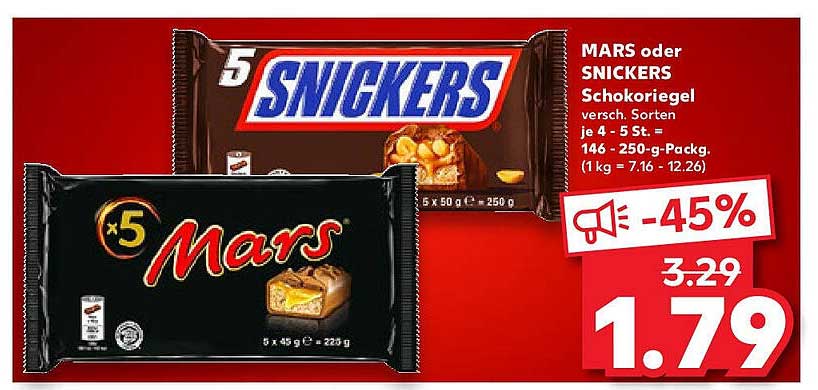 MARS oder SNICKERS Schokoriegel - 5 Stück Packung