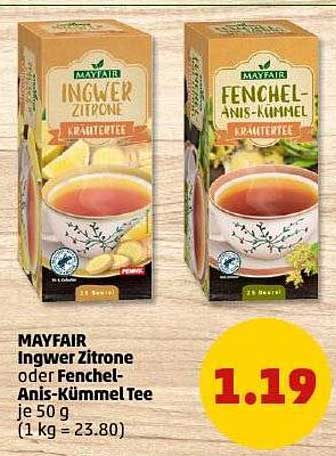 MAYFAIR Ingwer Zitrone oder Fenchel-Anis-Kümmel Tee je 50 g