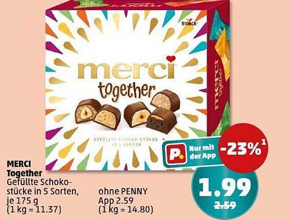 MERCI Together Gefüllte Schokoladenstücke in 5 Sorten, 175 g