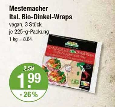 Mestemacher Ital. Bio-Dinkel-Wraps, vegan, 3 Stück, je 225-g-Packung