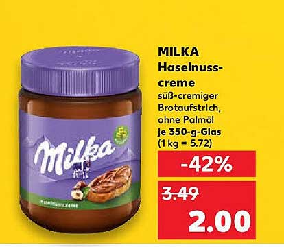 MILKA Haselnusscreme süß-cremiger Brotaufstrich ohne Palmöl je 350-g-Glas