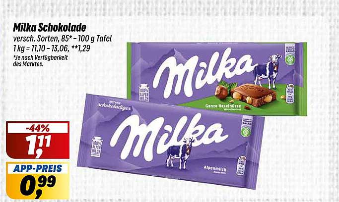 Milka Schokolade – verschiedene Sorten, 85 g – 100 g Tafel
