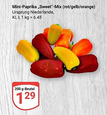 Mini-Paprika „Sweet“-Mix (rot/gelb/orange) 200 g-Beutel