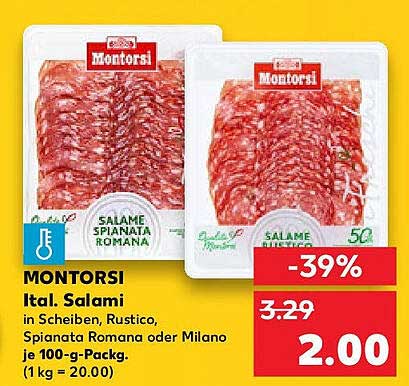 MONTORSI Ital. Salami in Scheiben - Rustico, Spianata Romana oder Milano, je 100-g-Packung