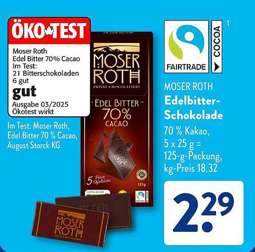 Moser Roth Edelbitter-Schokolade 70% Cacao