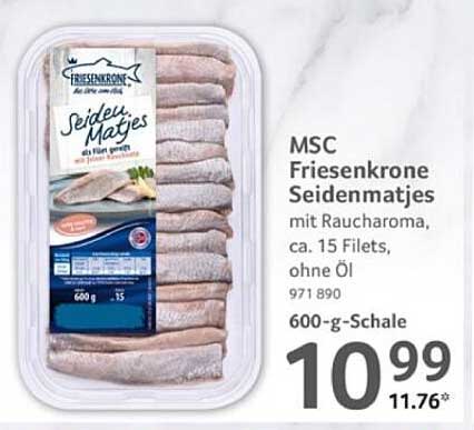 MSC Friesenkrone Seidenmatjes mit Rauch Aroma, ca. 15 Filets, ohne Öl, 600-g-Schale