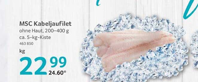 MSC Kabeljaufilet ohne Haut, 200–400 g, ca. 5-kg-Kiste