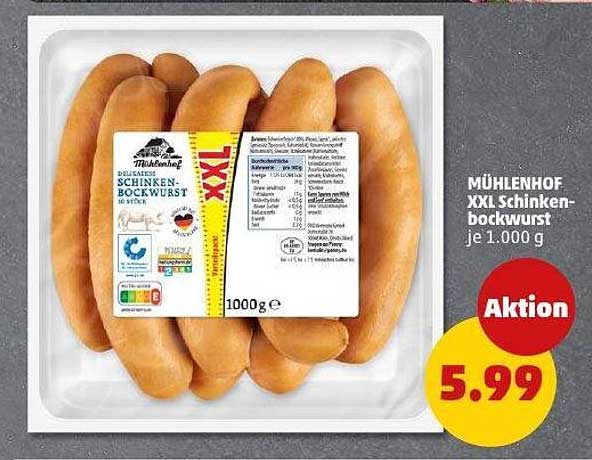 MÜHLENHOF XXL Schinkenbockwurst je 1.000 g