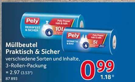 Müllbeutel Praktisch & Sicher - Pely, 3-Rollen-Packung