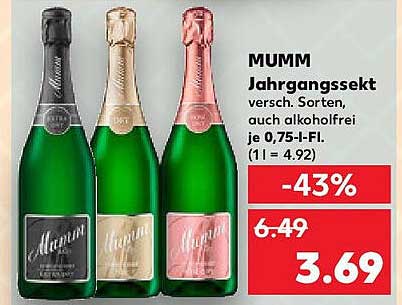 MUMM Jahrgangsekt verschiedene Sorten, auch alkoholfrei 0,75 l