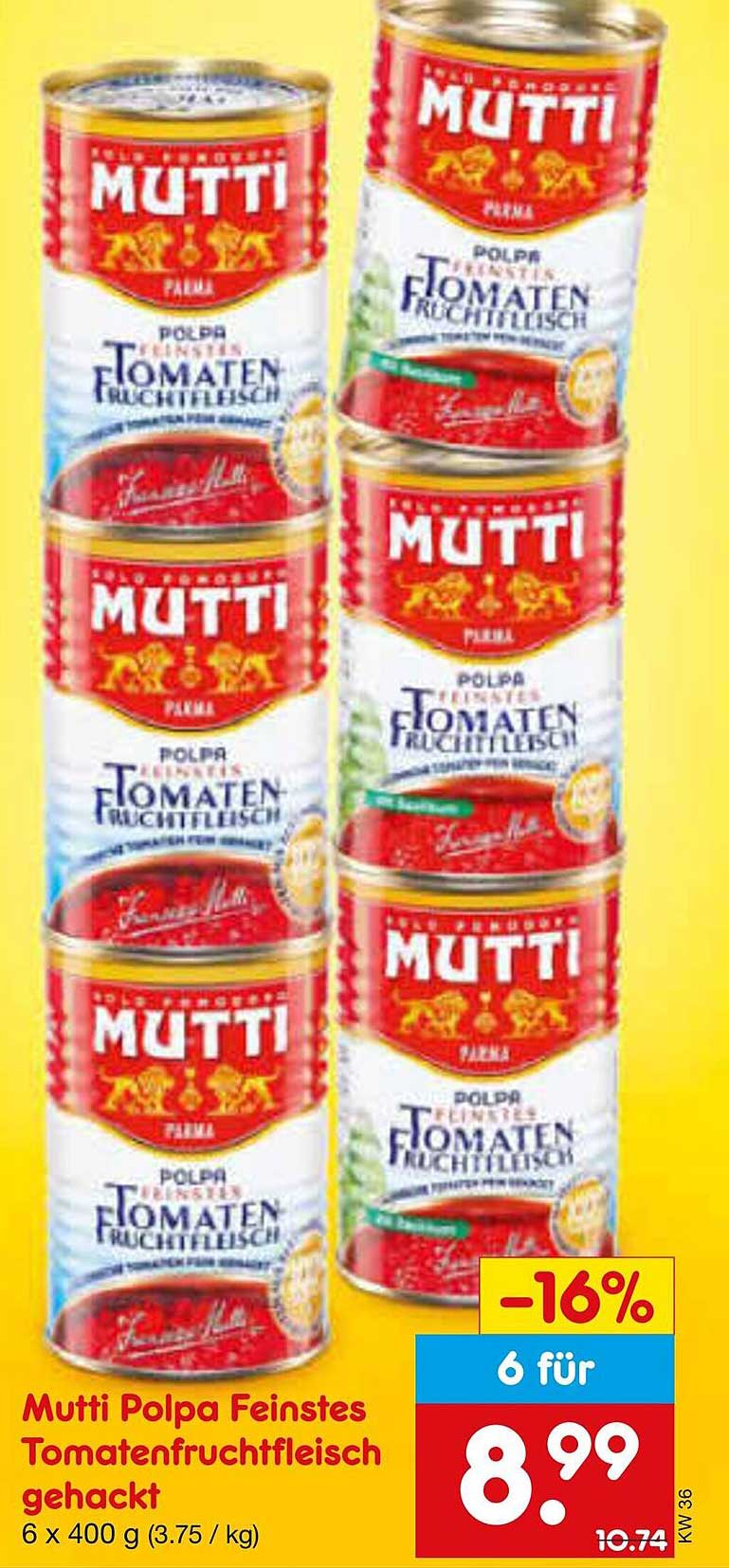 Mutti Polpa Feinstes Tomatenfruchtfleisch gehackt 6 x 400 g