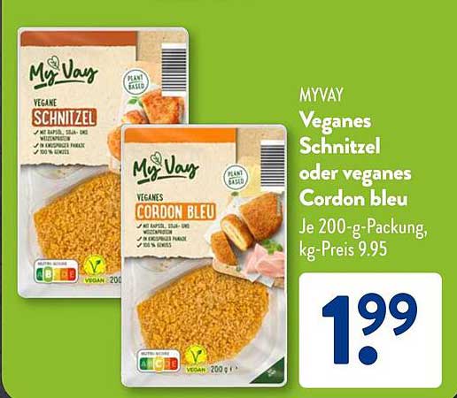 MYVAY Veganes Schnitzel oder Veganes Cordon Bleu, je 200-g-Packung