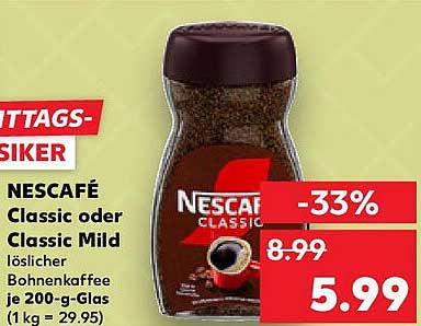 NESCAFÉ Classic oder Classic Mild löslicher Bohnenkaffee je 200-g-Glas