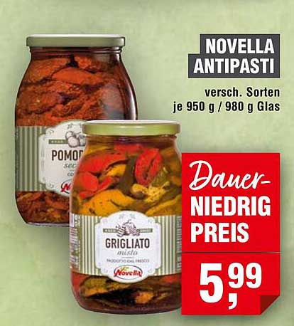 NOVELLA ANTIPASTI – Verschiedene Sorten à 950 g/980 g Glas