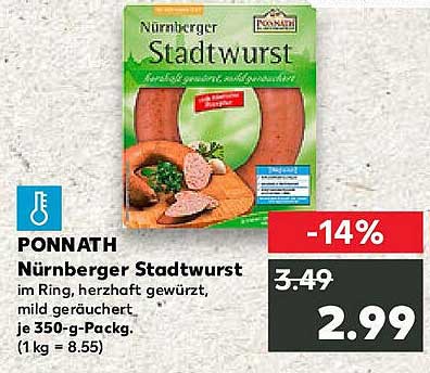 Nürnberger Stadtwurst im Ring, herzhaft gewürzt, mild geräuchert