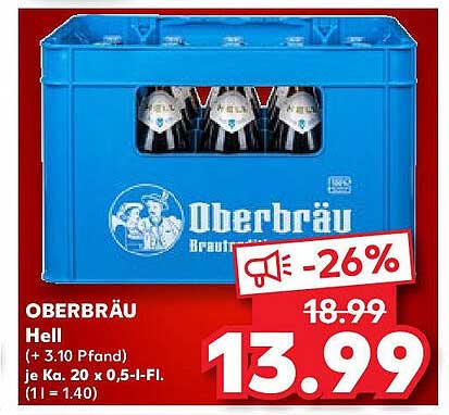 OBERBRÄU Hell, 20 x 0,5 l Flasche