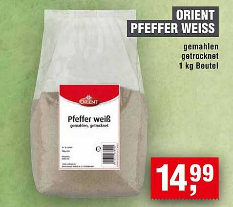 ORIENT Pfeffer Weiß, gemahlen, getrocknet 1 kg Beutel