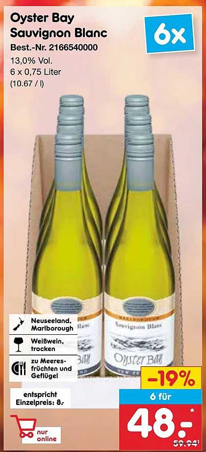 Oyster Bay Sauvignon Blanc 6er Pack