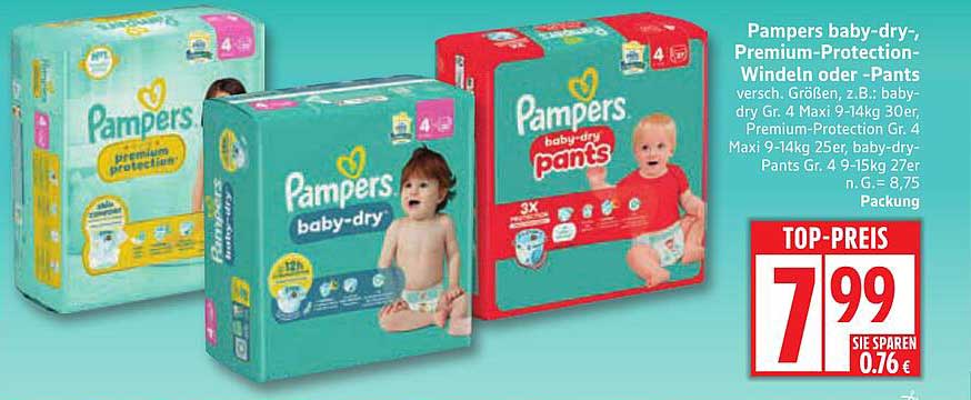 Pampers baby-dry und Premium-Protection Windeln - Topseller im Edeka-Prospekt