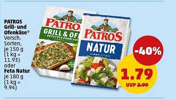 PATROS Grill- und Ofenkäse, 150 g, 40% Rabatt