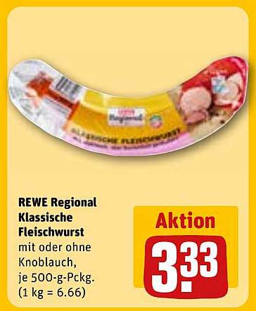 REWE Regional Klassische Fleischwurst mit oder ohne Knoblauch, je 500-g-Pckg.