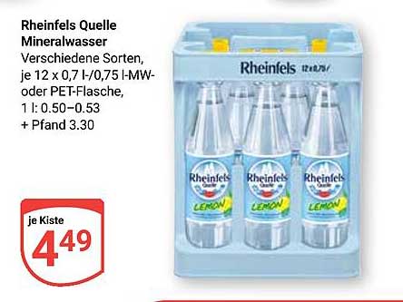 Rheinfels Quelle Mineralwasser - 12 x 0,7 l/0,75 l-MW oder PET-Flasche