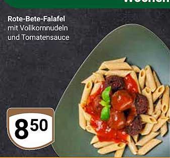 Rote-Bete-Falafel mit Vollkornnudeln und Tomatensauce