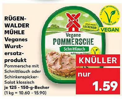 RÜGEN-WALDER MÜHLE Veganes Wurst-Ersatzprodukt Pommesrschie mit Schnittlauch oder Schinkenspicker-Salat klassisch
