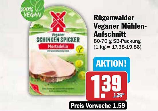 Rügenwalder Veganer Mühlen-Aaufschnitt Mortadella 80-70 g SB-Packung