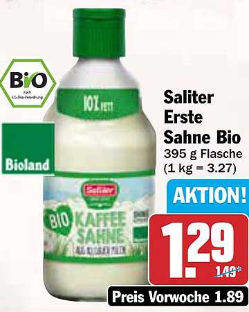 Saliter Erste Sahne Bio 395 g Flasche