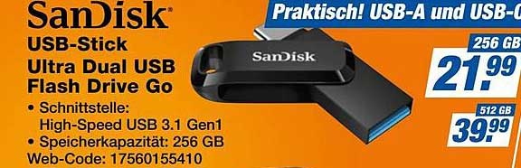 SanDisk USB-Stick Ultra Dual USB Flash Drive Go 256 GB