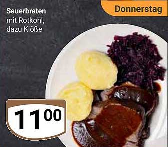 Sauerbraten mit Rotkohl, dazu Klöße