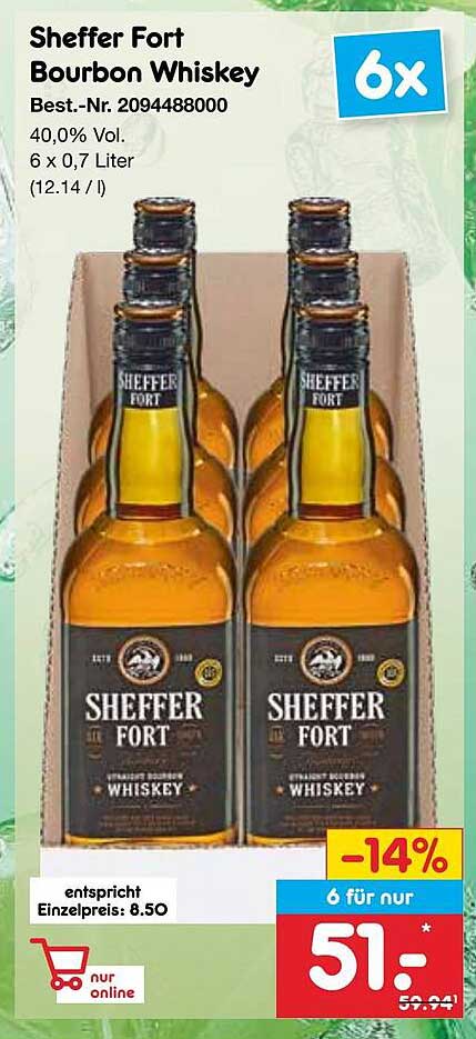 Sheffer Fort Bourbon Whiskey 6 x 0,7 Liter