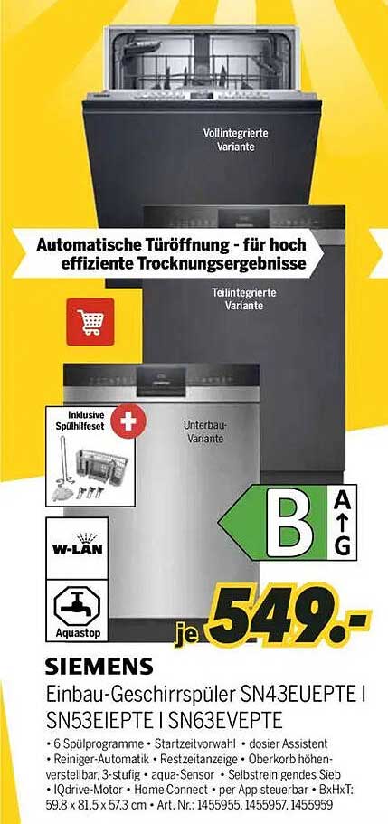 SIEMENS Einbau-Geschirrspüler SN43EUETP | SN53EIEPT | SN63EVPTE