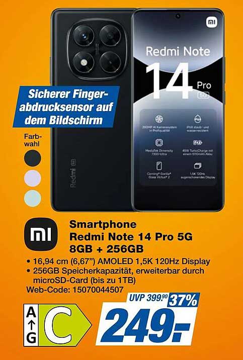 Smartphone Redmi Note 14 Pro 5G 8GB + 256GB