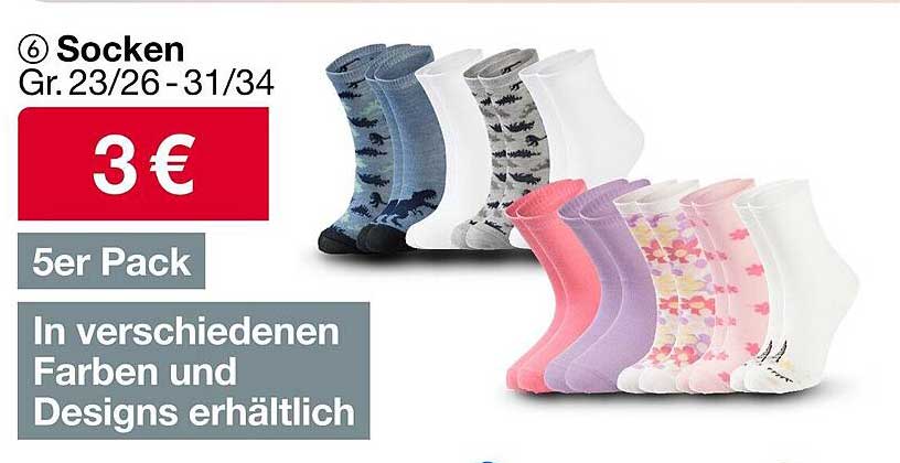 Socken 5er Pack in verschiedenen Farben und Designs