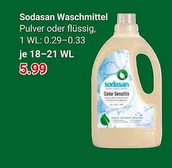 Sodasan Waschmittel Pulver oder flüssig, 1 WL: 0.29–0.33 je 18–21 WL