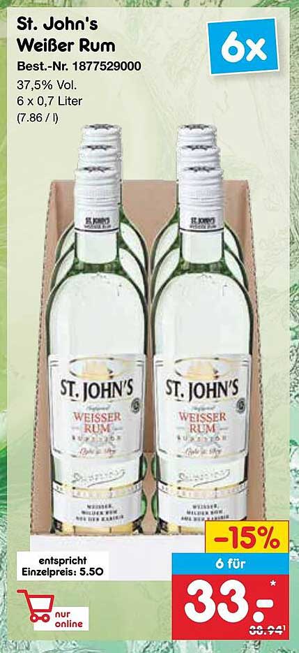 St. John's Weißer Rum 6 x 0,7 Liter