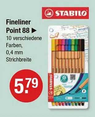 Stabilo Fineliner Point 88 - 10 verschiedene Farben, 0,4 mm Strichbreite