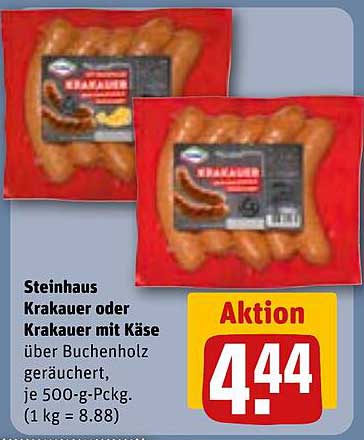 Steinhaus Krakauer oder Krakauer mit Käse über Buchenholz geräuchert, je 500-g-Pckg.