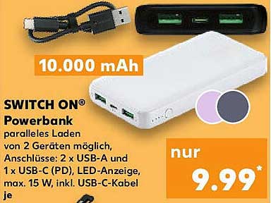 SWITCH ON® Powerbank 10.000 mAh