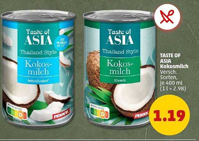 TASTE OF ASIA Kokosmilch, Versch. Sorten, je 400 ml