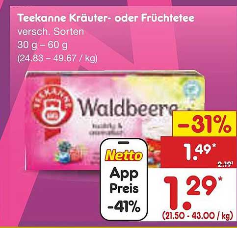 Teekanne Kräuter- oder Früchtetee - verschiedene Sorten